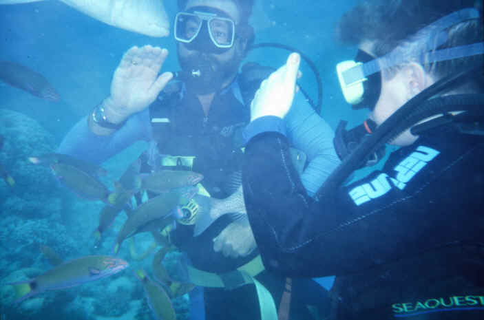Tauchlehrer mit Ilse am Great Barrier Reef